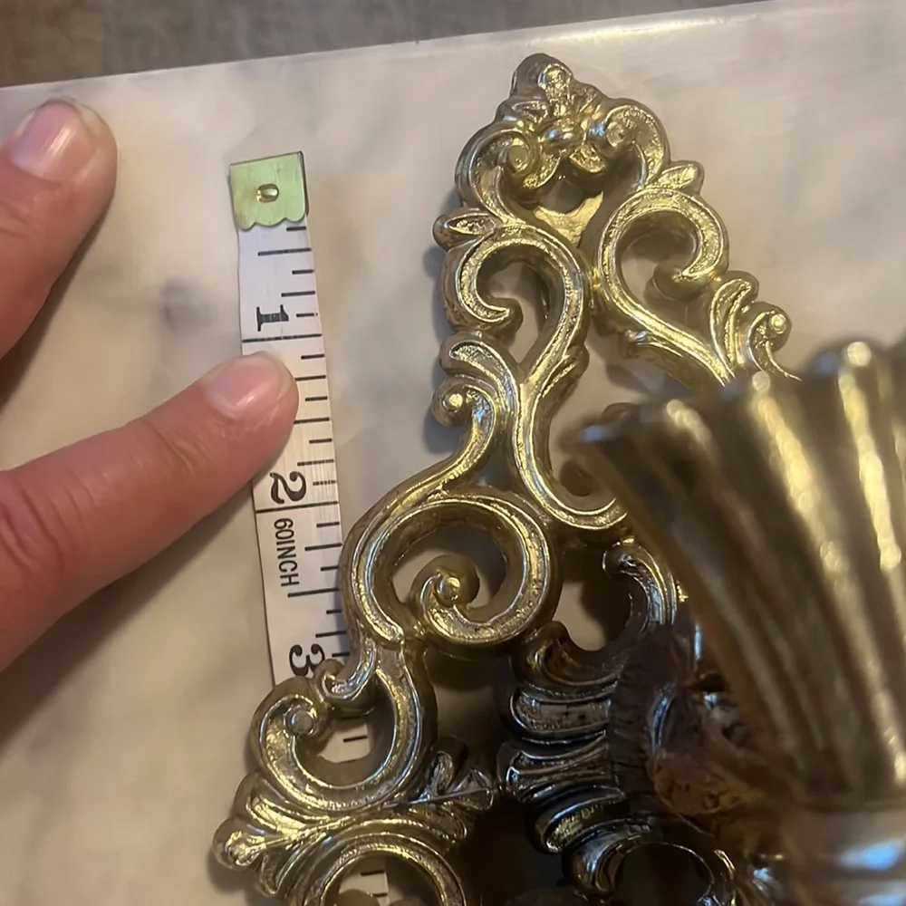 Vintage Gold Tone Ornate metal Hollywood Regency wall Hanging pair candlestick